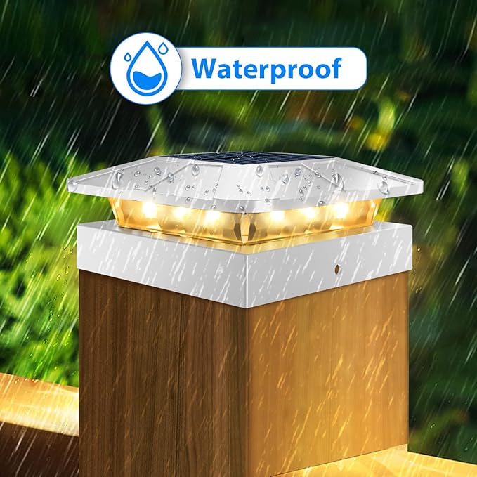 Peasur 4x4 Solar Post Cap Lights Outdoor with 3 Modes, 8 Packs White Fence Light Solar Powered Waterproof, Wood/Vinyl Post Caps for Deck Yard Garden Patio Porch Outside