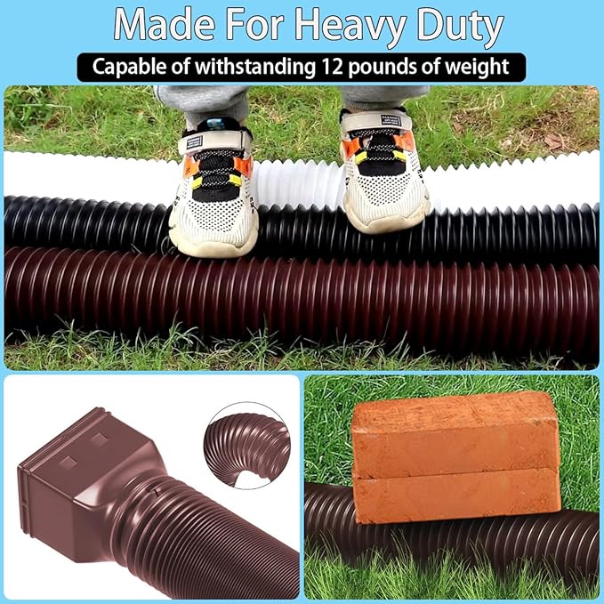 2 Pack Rain Gutter Downspout Extensions,Drain Downspout Extender Diverter, Flexible Downspout Extensions Can Extendable from 21 to 60 Inches (Brown)