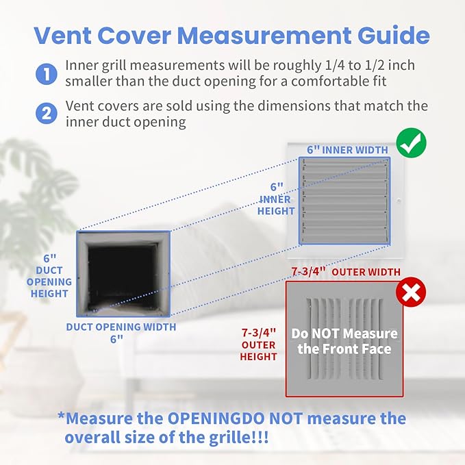 6 x 6 Inch [Duct Opening] Air Vent Covers for Wall or Ceiling - High Airflow 2 Way Steel Ventilation - Adjustable Wall/Ceiling Register, 7-3/4 Inch x 7-3/4 Inch [Overall Dimensions]