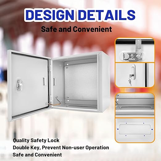 Outdoor Electrical Box 12 x 12 x 8''D NEMA 4X Enclosure Steel Box, Waterproof & Dustproof Outdoor/Indoor Lockable Electrical Junction Box, with Mounting Plate