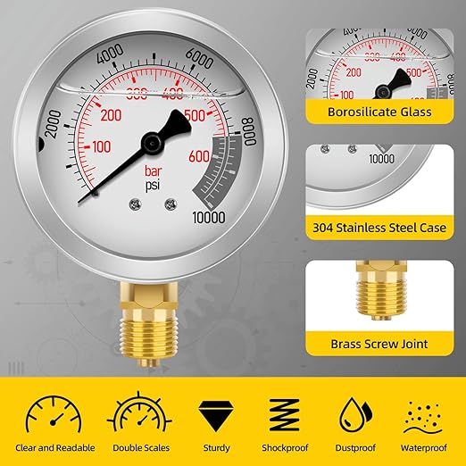 Hydraulic Pressure Test Kit with 4 Gauges (Max 10,000 PSI), 10 Test Couplings, 3 Test Hoses, Hydraulic Gauge Tester Set for Excavators, Construction Machinery, and Mining.