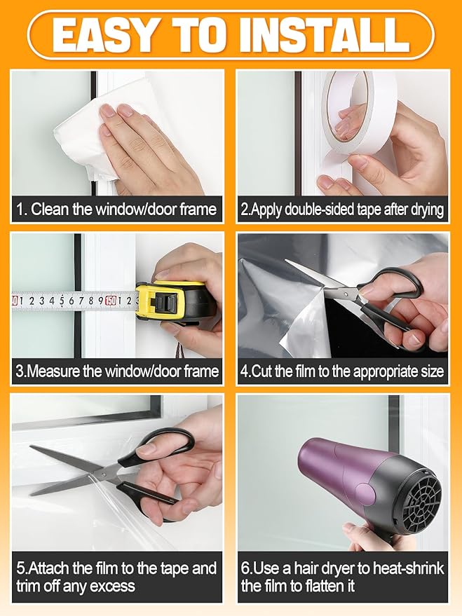 Thicken 87×236in Window Insulation Kit for Winter - Fits Sliding Door French Door Clear Plastic for Patio Winterizing, Heat Shrink Cuttable Large Window Film with Double-Sided Tape