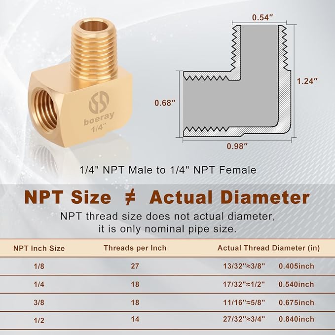 2pcs 1/4” Brass Fittings 90 Degree Barstock Street Elbow 1/4" NPT Male Pipe to 1/4" NPT Female Pipe 1/4 NPT Elbow Forged Brass Pipe Fittings