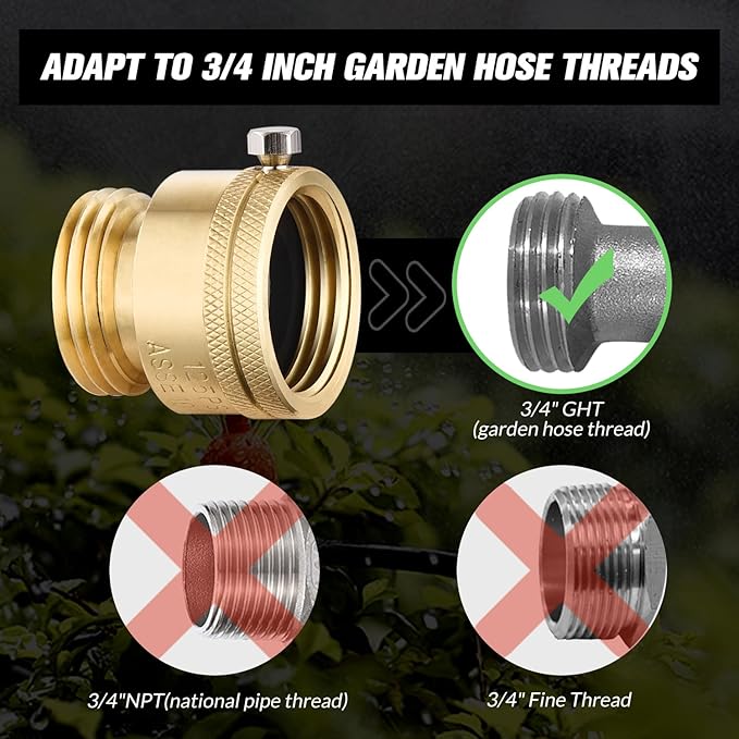 2 PCS Brass Vacuum Breaker Set 3/4 Inch GHT Lead-Free Compliant Brass Anti-Siphon Bib Valve for Vacuum Breaker Outside Faucet RV Hose Connection Backflow Preventer Connector with Tape、Extra washers