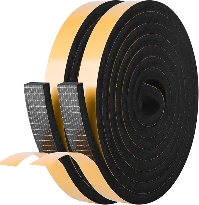 Self Adhesive Foam Tape Weatherstrip 3/4in x 3/8in x 20Ft High Density Foam Insulation Strips Foam Seal Weather Stripping with Strong Adhesive for Door and Window Sound Isolation Soundproofing