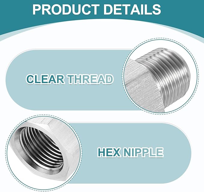 uxcell Pipe Fitting Reducing Adapter, 1/2" NPT Male x G1/2" Female 304 Stainless Steel Reducer Connectors for Water Oil Air Pressure Gauge, Silver