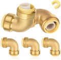 5-Pack HeSun Pushfit 90 Degree Elbow, 1" x 1" Push to Connect Plumbing Fittings with Disconnect Clip, Brass Push-fit Fittings for PEX, Copper, CPVC, PE-RT Pipes(PF050-5)