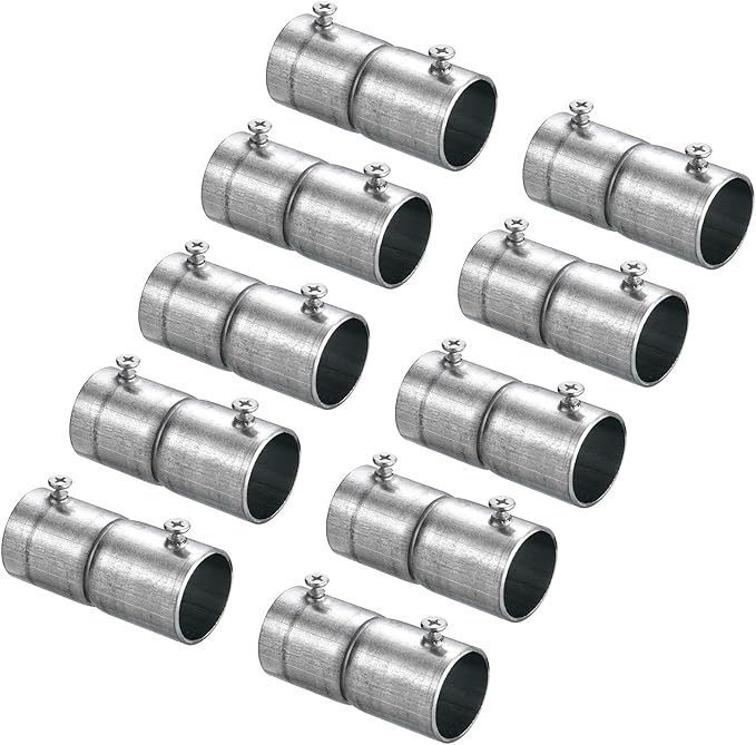 uxcell EMT Coupling, 25mm(1 inch) EMT Set Screw Coupling Conduit Fittings 63mm Length Electrical Conduit Pipe Connector 1.3mm Wall Thick, 10 Pack