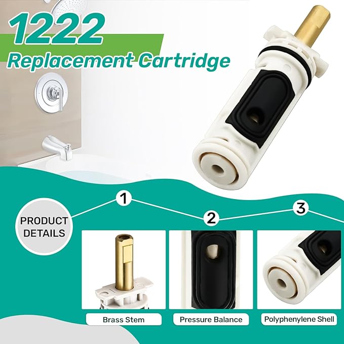 1222 Replacement Cartridge Kit for Moen One Handle Posi Temp Faucet, Compatible Moen Shower Faucet Repair Kit, Inlcuding 104421 Removal Tool and 116653 Handle Adapter