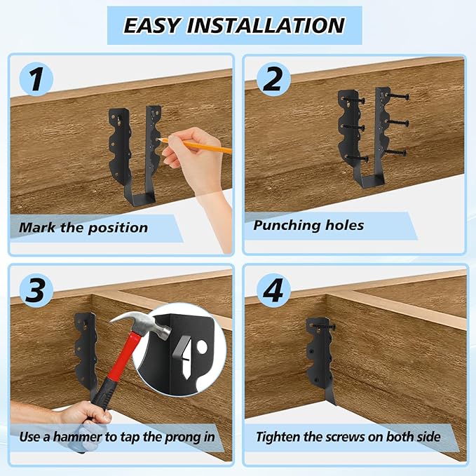 16 Pcs 2"x 8" Joist Hanger,Q235B Steel Face Mount Joist Hangers,Black Powder Coated Hurricane Ties for Rafter, Rafter Brackets for Floor, Deck and Ceiling Joists
