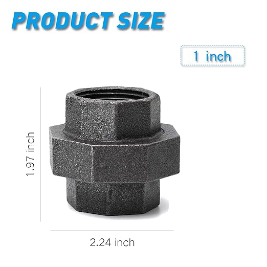 1" Cast Iron Union, Home TZH 4 Pack 1" Industrial Malleable Female Pipe Fitting Union for Industrial Vintage Style DIY Project/Furniture/Shelving Decoration (4, 1")