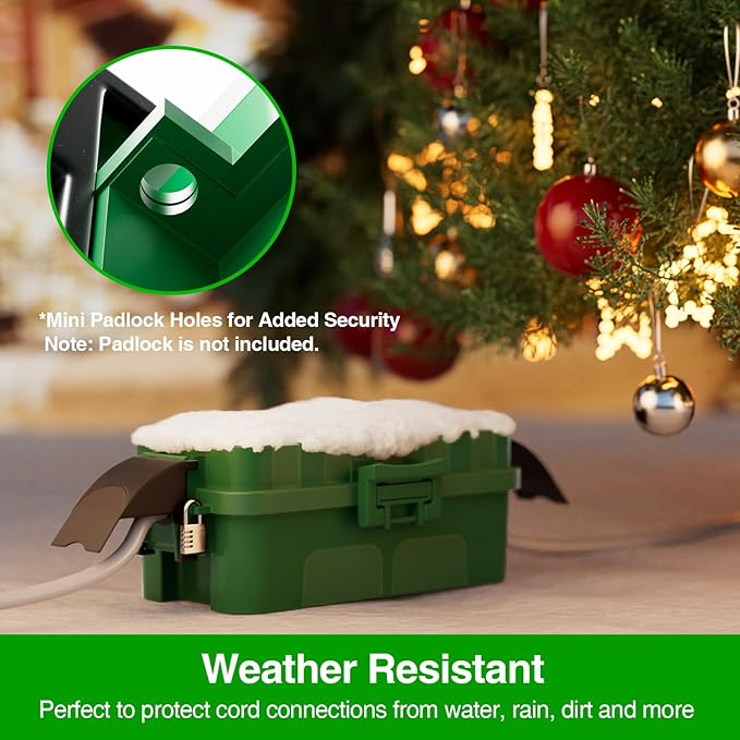 Flemoon 2-Piece Outdoor Waterproof Electrical Box Set – 12.5" x 8.5" x 5" Large & 8.1" x 4.9" x 3.1" Small Weatherproof Electrical Boxes for Power Strips, Outlets, Holiday String Lights, Green