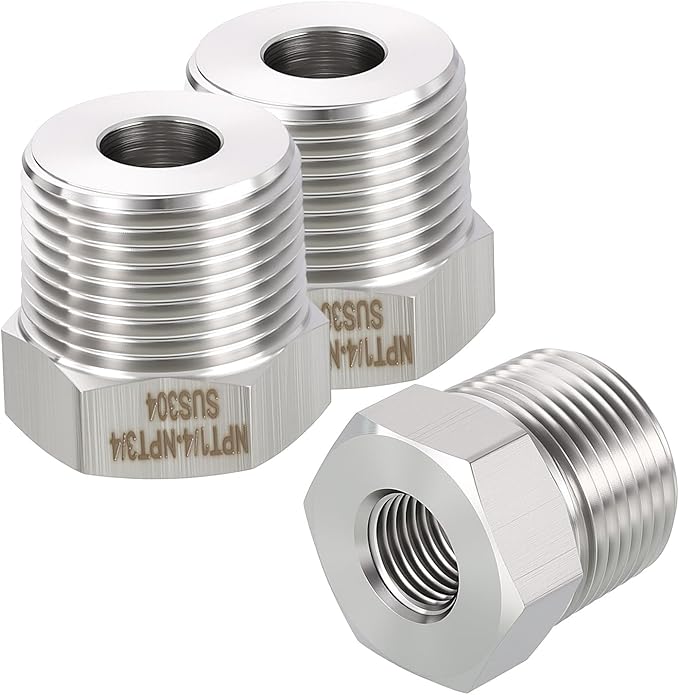 1 Pack 304 Stainless Steel Male to FeMale Adapter, 3/4" Male NPT x 1/4" FeMale NPT Hex Bushing Reducer for Industrial, Automotive, Fluid Transfer, Home Gardening, Water Treatment