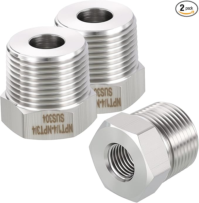 2 Pack 304 Stainless Steel Male to FeMale Adapter, 3/4" Male NPT x 1/4" FeMale NPT Hex Bushing Reducer for Industrial, Automotive, Fluid Transfer, Home Gardening, Water Treatment