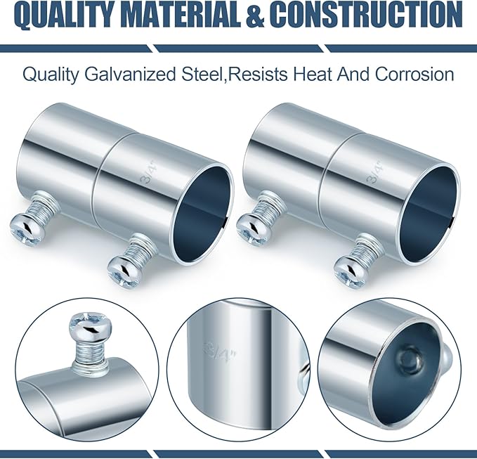 Gisafai 10 Pc 3/4 EMT Coupling Conduit Fittings Screw Coupling for 3/4 Inch Electrical Fittings Galvanized Steel EMT Conduit Screw Connector