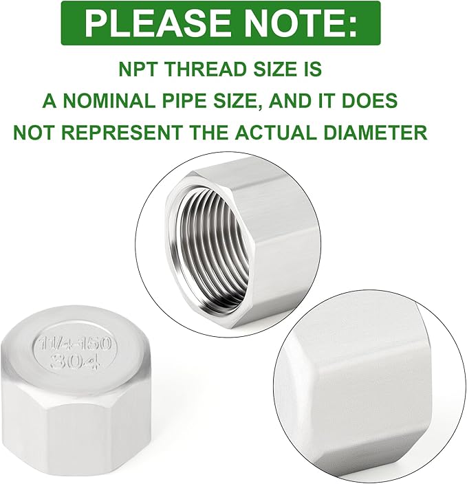 TAISHER 2PCS 304 Stainless Steel Cap Pipe Plug Socket Fitting 1-1/4" NPT Female
