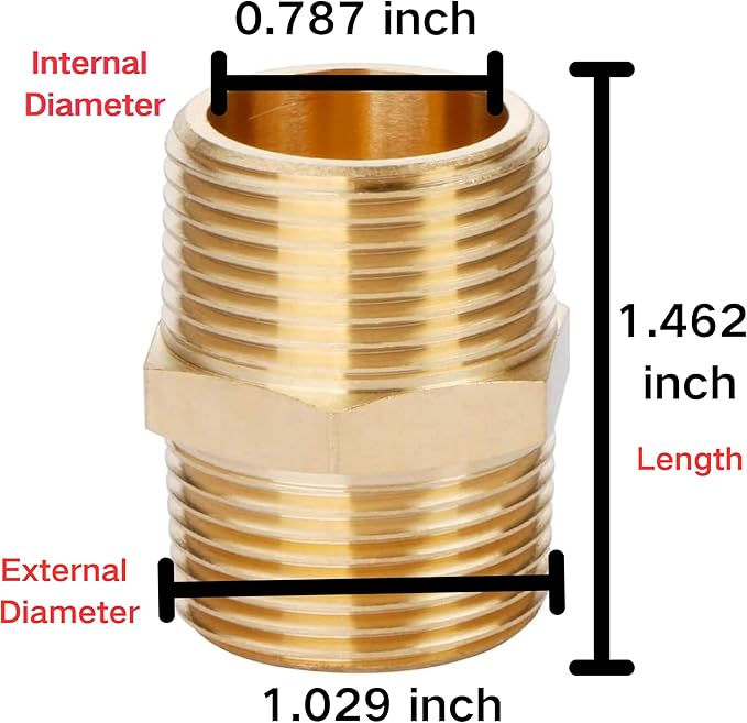 2PCS Brass Nipple Fitting 3/4" × 3/4" NPT Male Hex Adapter by CX WONDERLAND