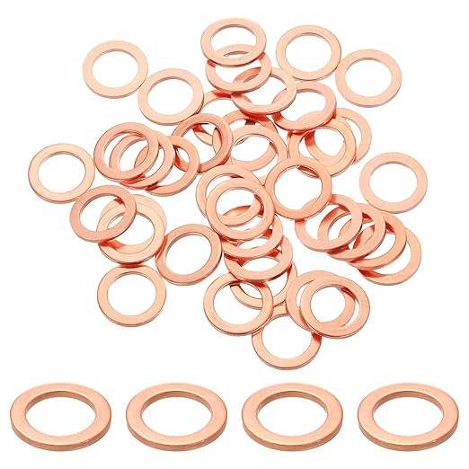 uxcell 75Pcs M12 Flat Washer Copper Washer Sealing Rings, 12mm ID 18mm OD 1.5mm Thickness Copper Crush Washers Metric Sealing Gasket for Plumbing Machinery Automotive