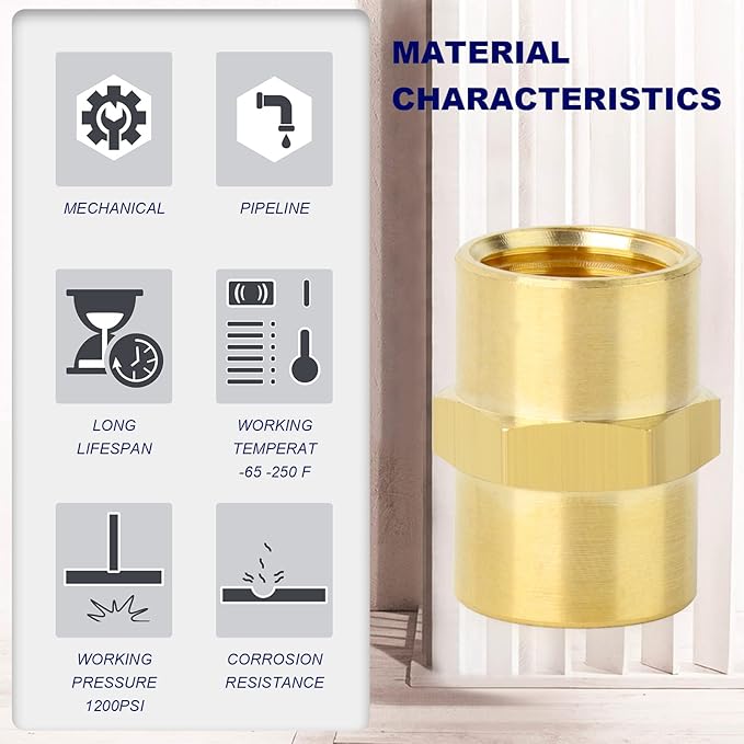 ChillWaves 3/8" NPT Brass Pipe Fitting Kit, 6 × 3/8" NPT Male Hex Nipple，6 × 3/8" NPT Female Hex Coupling，Thread Adapter（12-PACK）