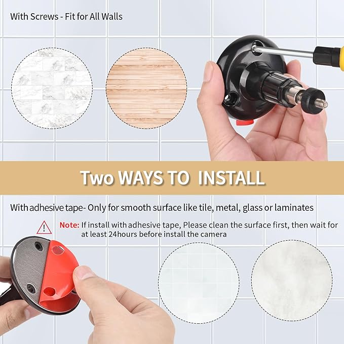 ALERTCAM 2Pack Adhesive Wall Mount for Stick Up Cam & Outdoor Cam Plus, 360 Degree Adjustable Screwless Bracket for Your Surveillance Camera, 2 Ways Installation Without Drilling (Black)