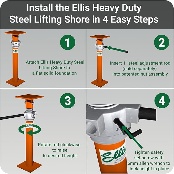 ELLIS Heavy-Duty Adjustable Steel Shore – House Jack for Permanent or Temporary Foundation Support, Beams, and Structural Repair – 52,000 lb Safe Load Capacity – 13"-20" Adjustment