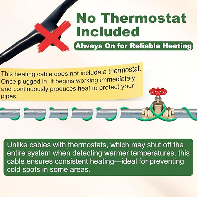 HEATIT Pipe Heat Cable for Water Pipe Freeze Protection, Self-Regulating Heat Tape for Metal And Plastic Home Pipes, Anti-Freeze Pipe Heating Trace System 120 V 20FT