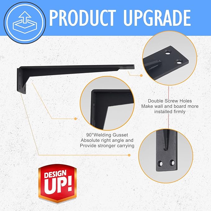 CLT Shelf Bracket( Black) , 6” Quarter Inch (1/5") Thick- Max Load: 220 lb Rustic Industrial Modern Farmhouse Heavy Duty Corner Brace Joint Right Angle Bracket for DIY Table Bench, Pack of 6