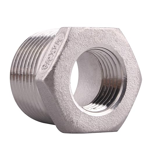 Stainless Steel Reducer Hex Flush Bushing, 3/4" NPT Male 3/8" NPT Female,Reducing Adapter Cast Pipe Fitting (pack of 2)