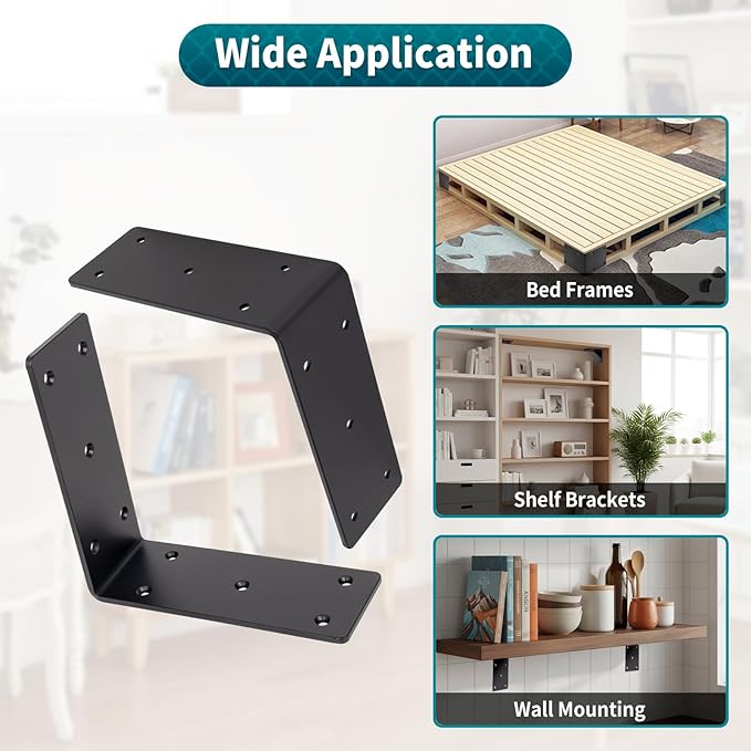 6" x 6" x 2-3/8" Heavy Duty Steel L Angle Corner Bracket, 90 Degree Support Bracket for Wood Beams Pergolas Shelves Furniture, Thickness 0.15", Max Load 250 lbs, 4 Pack