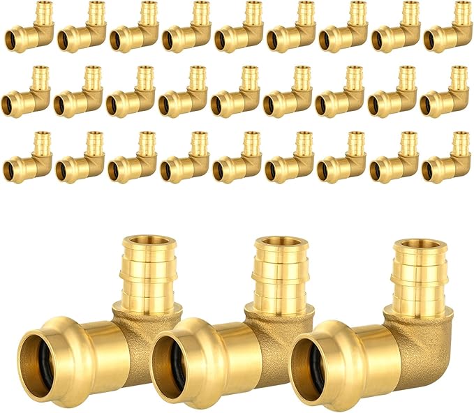 30-Pack HeSun Copper Press Fitting Elbow, 1/2" PRESS X 1/2" PEX-A F1960 Expansion Elbow, LF Brass