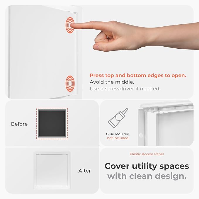 12 x 12 Inch White Access Panel – ABS Plastic Rectangular Wall & Ceiling Access Door for Plumbing Electrical HVAC – Easy Install Indoor Panel for Drywall, Home Improvement and Maintenance