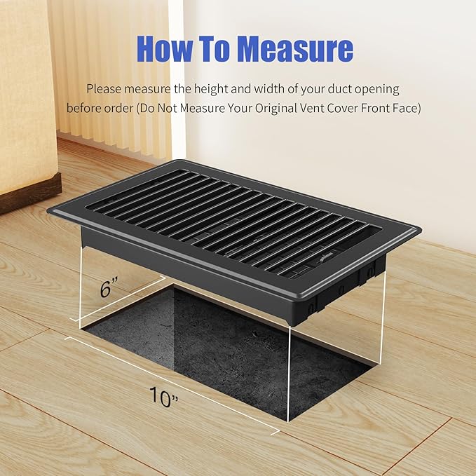Floor Register - Floor Vent Covers 6x10 - Heavy Duty Steel Vent Covers for Home Floor and Wall - Adjustable Air Vents for Bedrooms & Living Rooms - Proof Finish Walkable Floor Vents - Black - 4 Pack