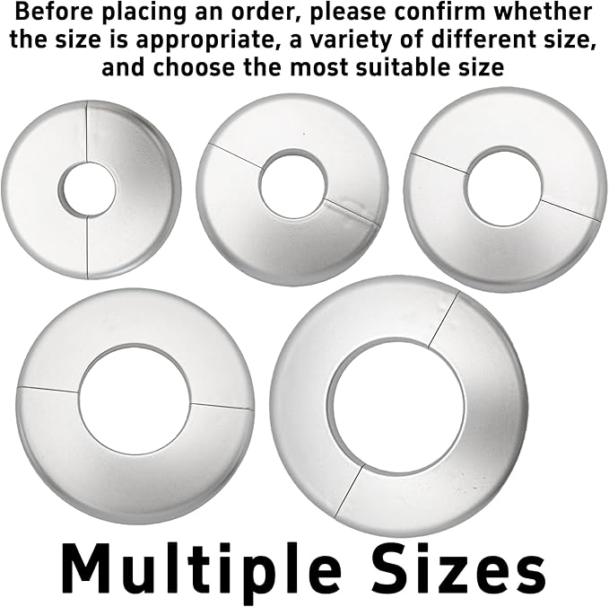 2PCS bociloy 33mm/1.3" ID Wall Split Flange, Silver ABS Round Self-Adhesive Escutcheon Plate, Wall Hole Decoration Cover, Water Pipe Plate Cover