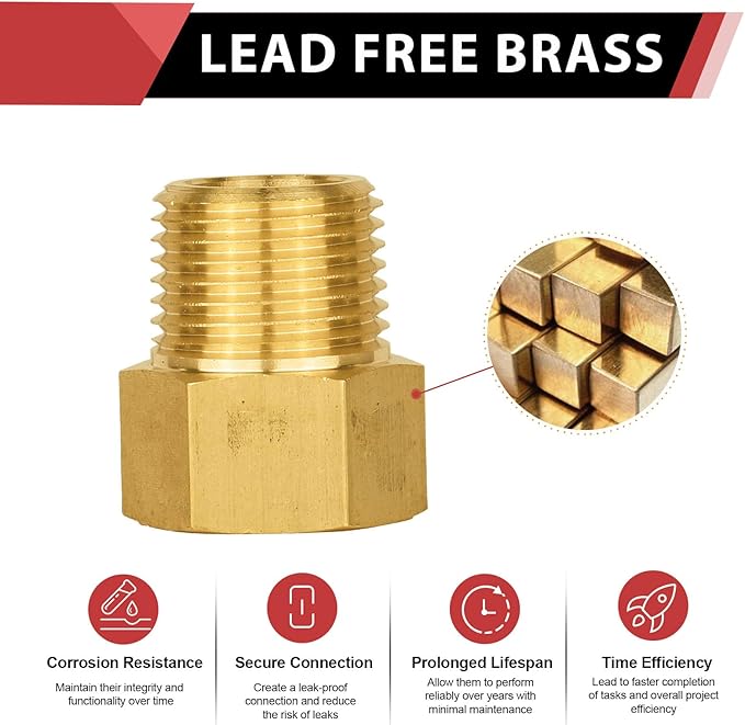 (Pack of 2) EFIELD 1/2" Male Pipe(NPSM) x 1/2" Female Pipe(NPSF) Extension Brass Fitting Adapter, 40MM LengthHex Connector with Sealing Tape (Length 40MM, 2),(NPT134)