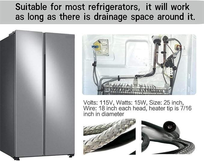 Braided Aluminum Drain Pan Heater,defrost Drain Heater,Compatible with Supco SH201,Suitable for 115V 15W, Length 25 Inches