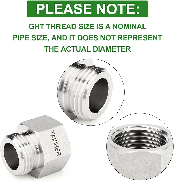 TAISHER 2PCS 304 Stainless Steel Garden Hose Adapter, 3/4" GHT Male x 3/4" NPT Female Garden Hose Connector