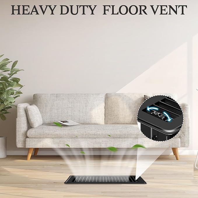 8 PCS Floor Vents Floor Registers 2x10 inch, Heavy Duty Metal Heat Air Vent Covers 2 X 10 with Rust Proof Finish for Home Office Wall Floor Registers Grilles & Vents (8, Black, 2x10 Inches)