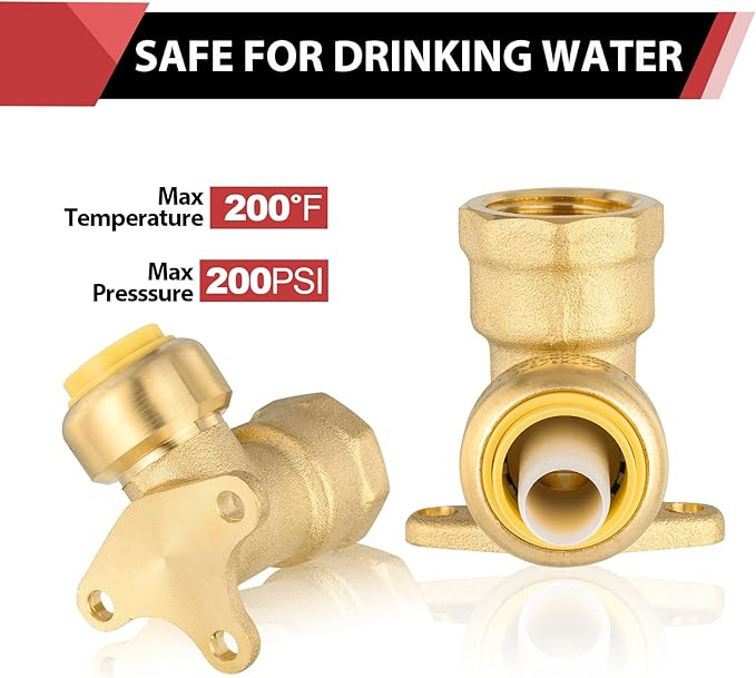 (Pack of 2) EFIELD 1/2" Push Fit x 1/2" Female NPT Drop-ear Elbows Brass Fitting,(PF066-2PCS)