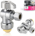 Pro 4-Pack EFIELD Push Fit 1/4 Turn Angle Stop Valve,1/2 Push Fit x 3/8 Inch Compression, Chrome Plated LF Brass, Heavy Duty With Disconnect Clip,(PF-VALVE082)