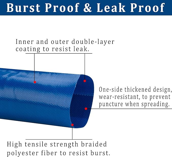 2-1/2 in x 100 ft Pool Backwash Hose Heavy Duty Drain Discharge Double PVC Lay flat General Purpose Vinyl Hose, Burst Resistant for Water Transfer Sump Pump Pool Filter (2.5in 100ft fiber reinforced)