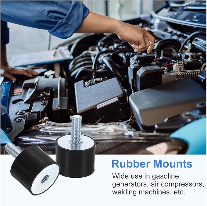 uxcell M10 Rubber Mounts, 2Pcs 40x30mm(DxH) Rubber Cylindrical Anti Vibration Isolator Shock Absorber with Lock Nut for Car Bobbin Generator Air Compressors