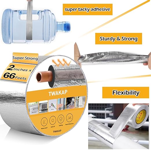 Super Age-Resistant AC Pipe Foam Insulation Tube Wrap Foil Fiberglass Tape,Add Weather-Resistant Layer For Pipe Insulation Foam Tube, Reflect 95%Thermal for HVAC Pipe,Window AC unit side panel