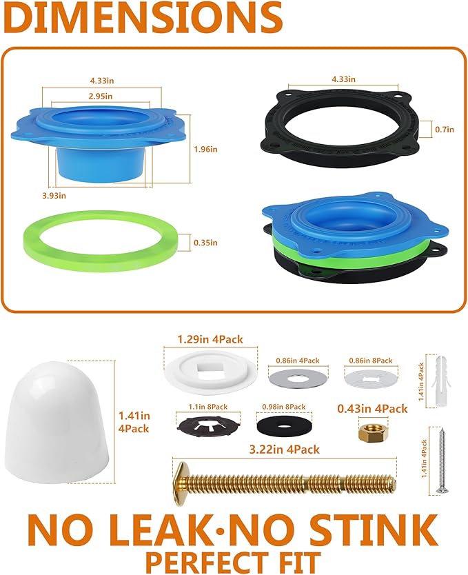 Elastic Wax Ring Toilet Repair Kit - No Wax Mess Installation, Premium Toilet Seal and Gasket Replacement - Fits 3"/4" Drain Pipes, DIY and Professional Toilet Repair Solution