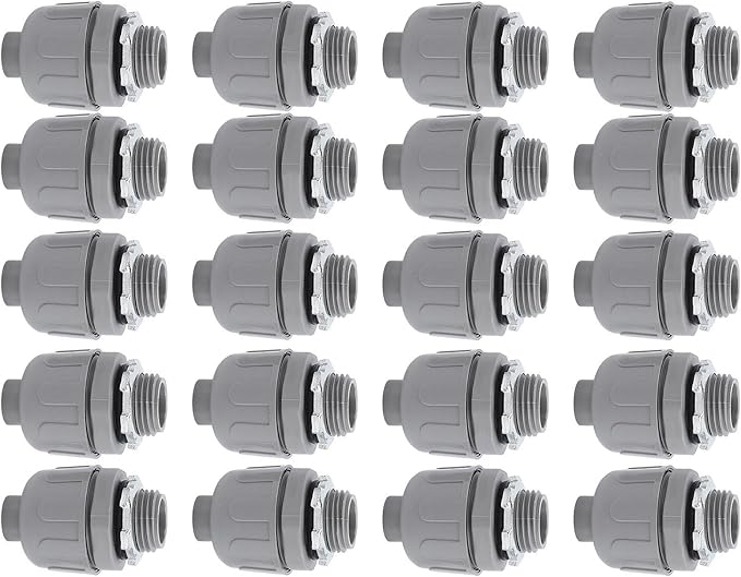POCREATION 20PCS Liquid Tight Connector, Non Metallic Flexible Electrical Conduit Fittings with 3/4 Inch NPT Interface, for PVC Conduits and Outdoor Lighting Devices