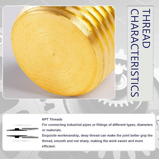ChillWaves Brass Pipe Fitting, Internal Hex Head Socket Pipe Plug Fitting 3/8" NPT Male Thread Adapter(12-PACK)