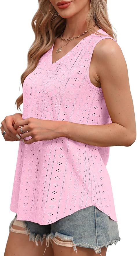 OFEEFAN Womens Tank Tops V Neck Sleeveless Flowy Loose Fit Basic Casual Summer Tops