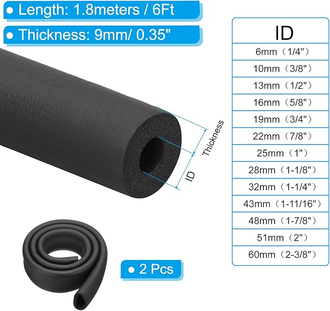 PATIKIL 1-7/8"(48mm) ID x 6Ft Pipe Insulation Foam Tube, 2Pcs Pipe Cover Wrap Roll Bar Padding Tubing for Handle Grip HVAC Outdoor Air Conditioner Units