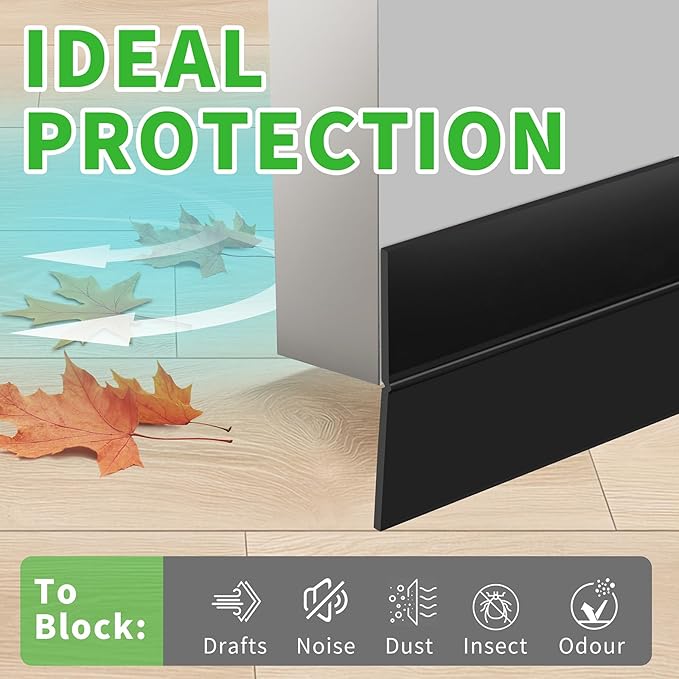 Door Weather Stripping Seal Strip, Door Draft Stopper for Door Frame, Window, Shower Door Bottom Seal, Strong Adhesive Silicone Weather Stripping for Weatherproofing and Noise Reduction, Black