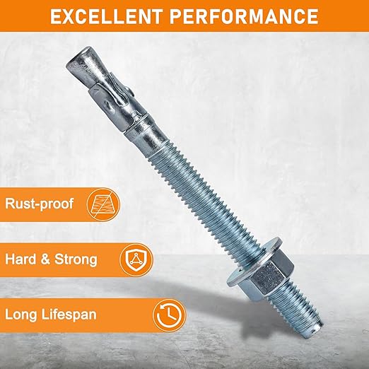 3/8 x 5 Inch 12 Pack Inch Standard Fasteners for Heavy Duty Zinc Wedge Anchors for Cement, Concrete, Brick & Masonry