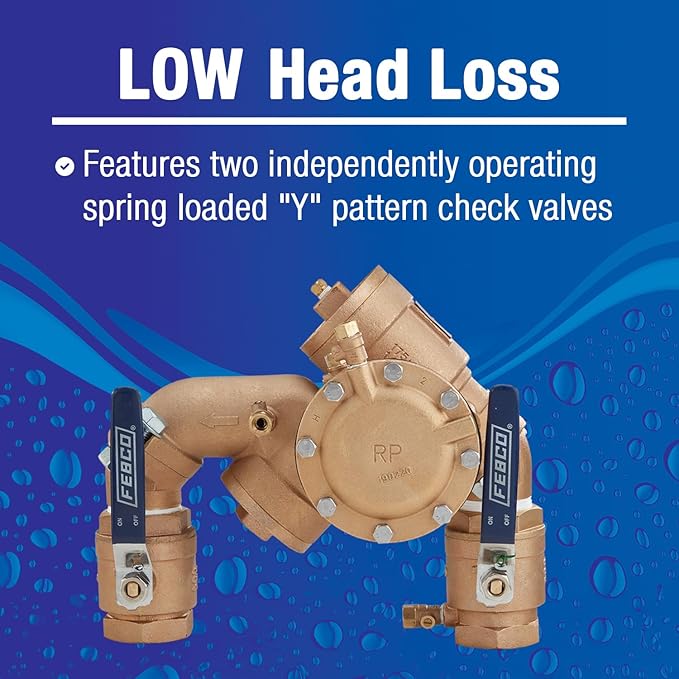 Febco 825Y Series 3/4" Bronze Reduced Pressure Zone Backflow Preventer Assembly, Quarter Turn Shutoff, NPT End Connections, Y Pattern, Flood Sensor with SentryPlus Alert Technology for Relief Valve